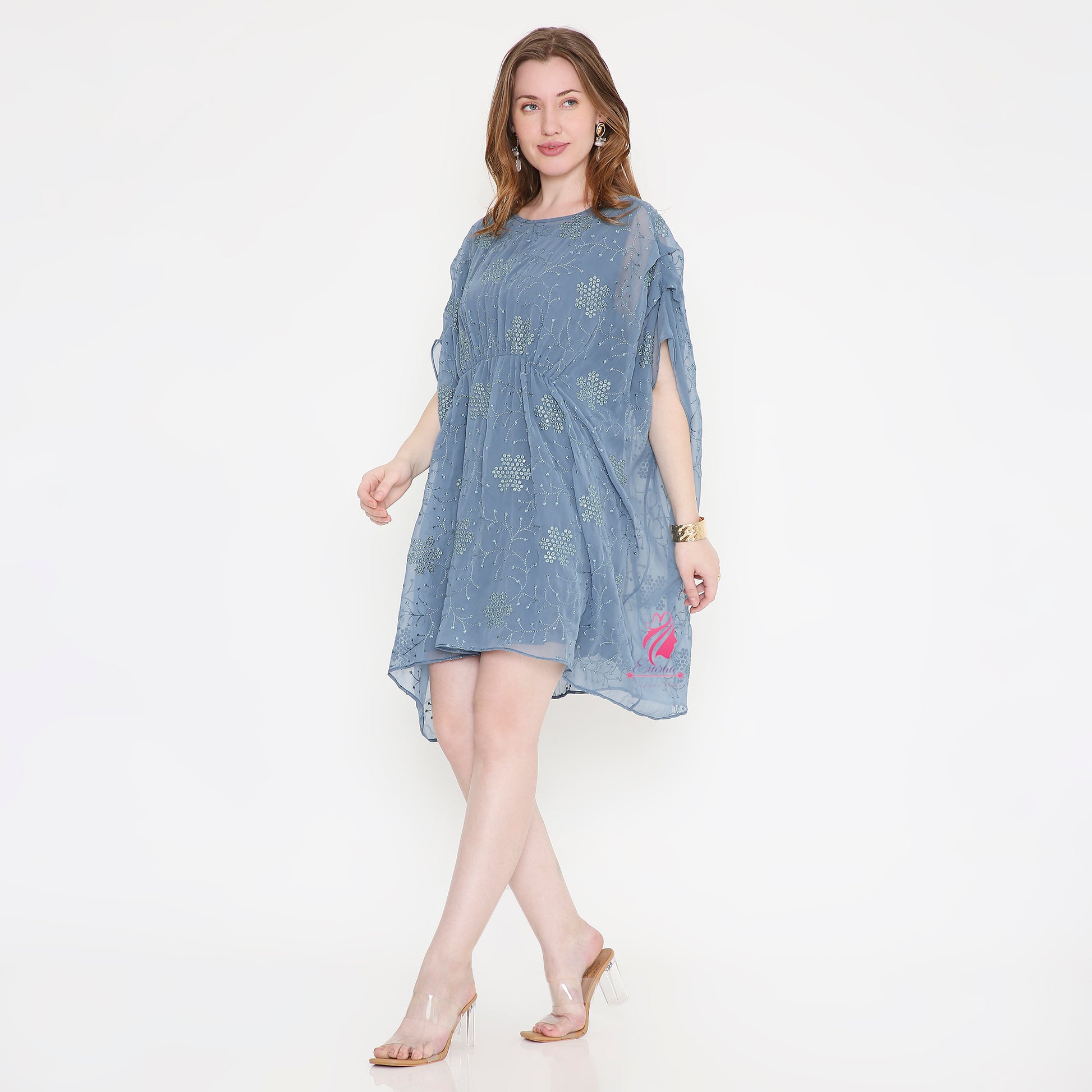 Grey embroidered Kaftan Dress - EIARAA STUDIO
