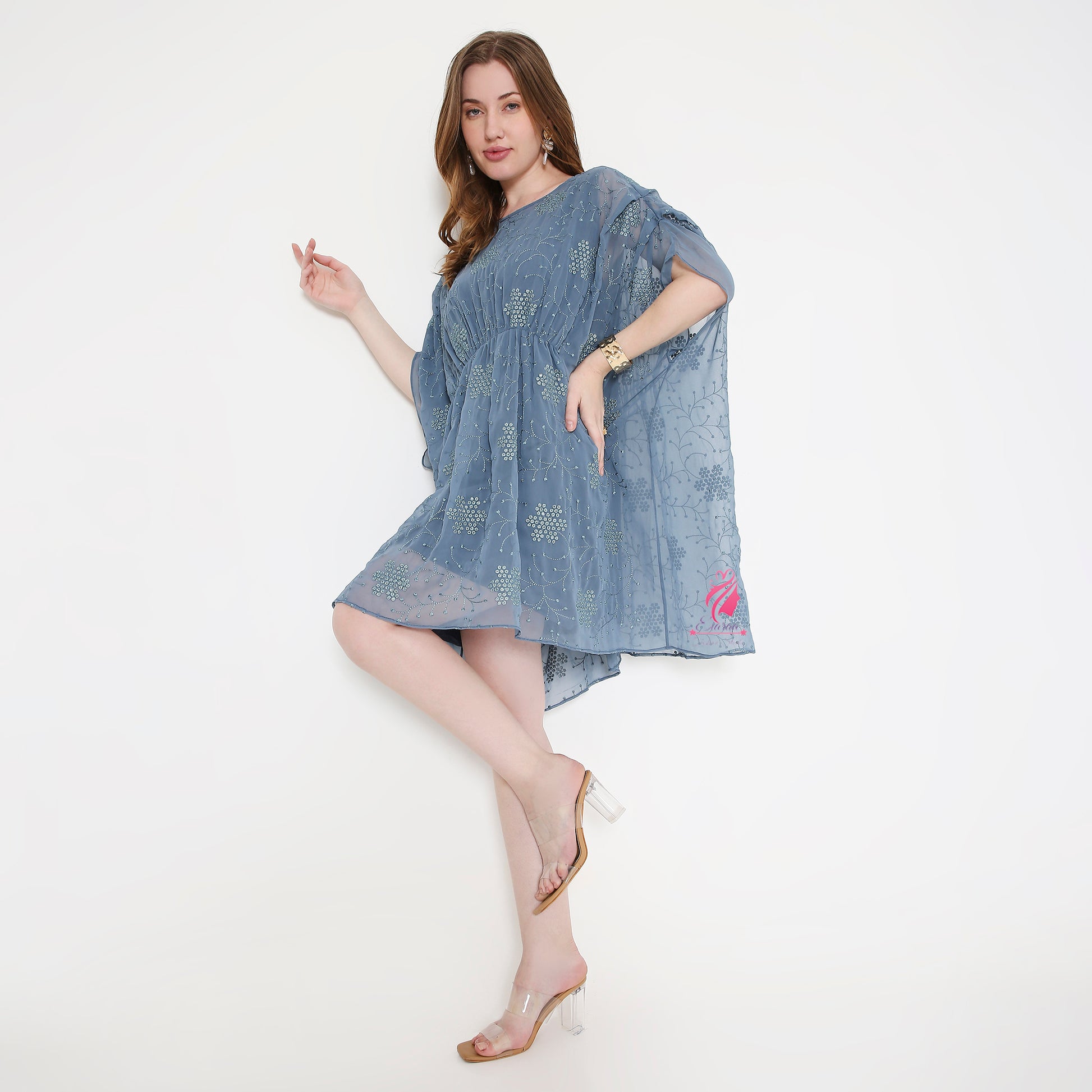 Grey embroidered Kaftan Dress - EIARAA STUDIO