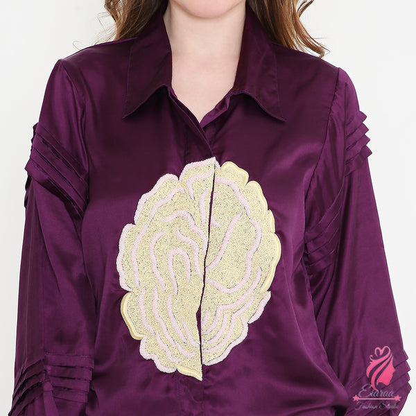 Purple Front Embroidery Shirt