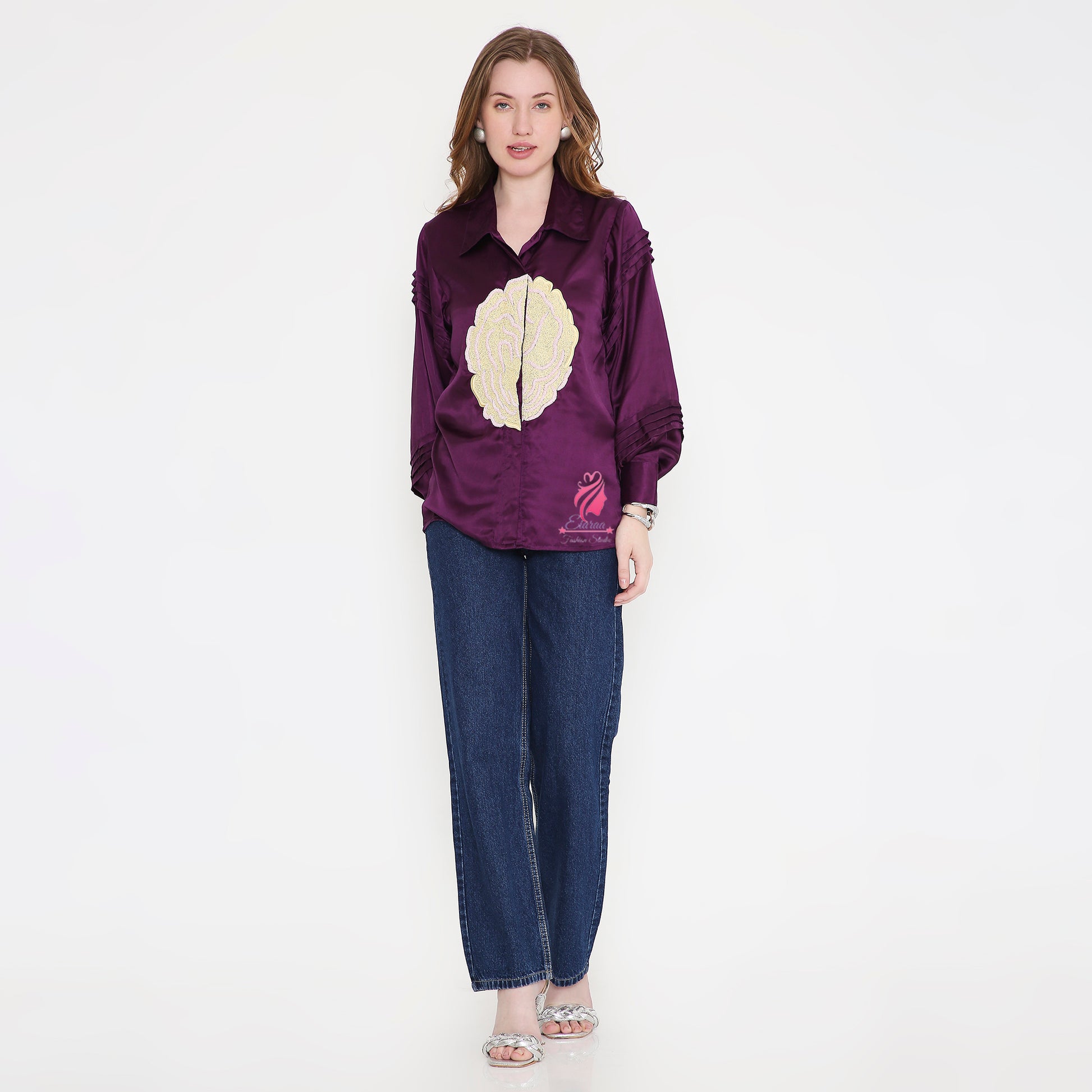 Purple Front Embroidery Shirt - EIARAA STUDIO