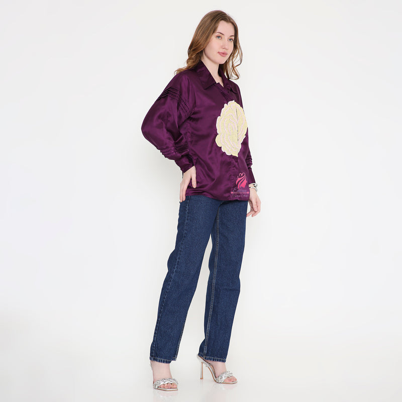Purple Front Embroidery Shirt