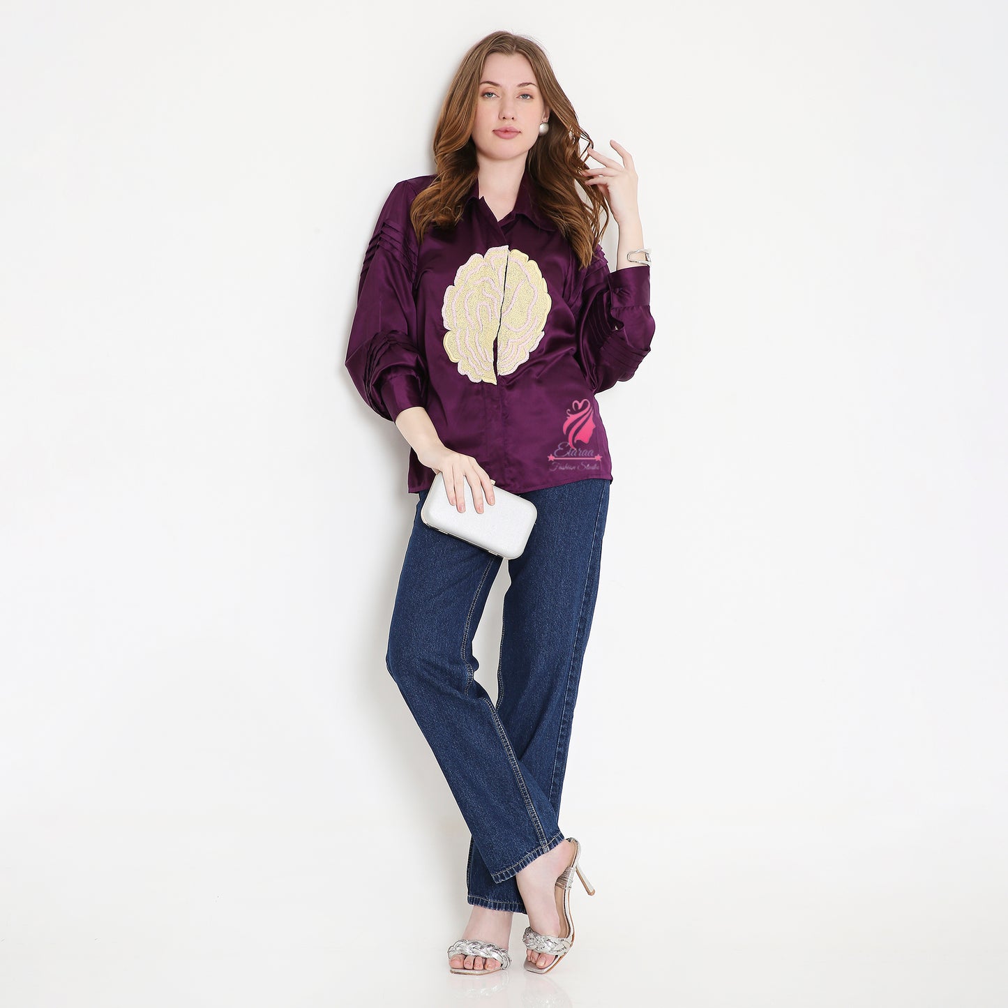 Purple Front Embroidery Shirt - EIARAA STUDIO