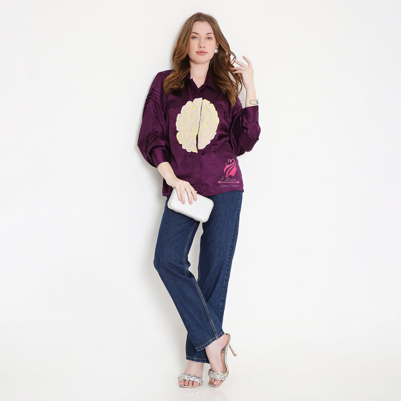 Purple Front Embroidery Shirt