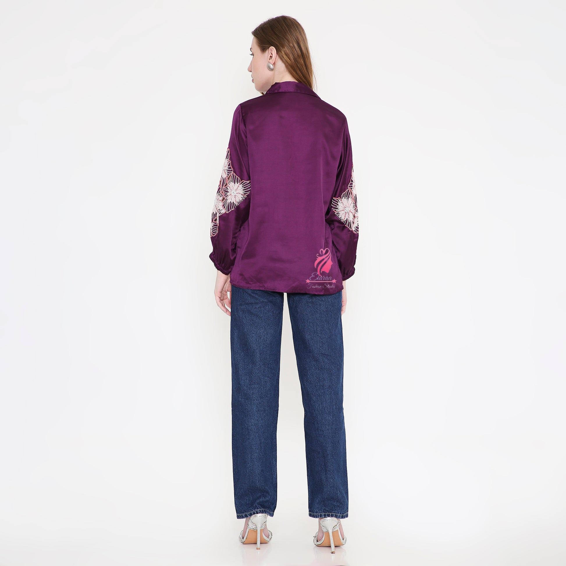 Purple Sleeves Embroidery Shirt - EIARAA STUDIO