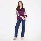 Purple Sleeves Embroidery Shirt