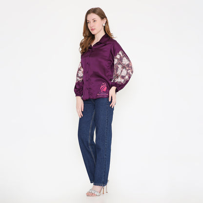 Purple Sleeves Embroidery Shirt - EIARAA STUDIO