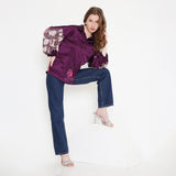 Purple Sleeves Embroidery Shirt