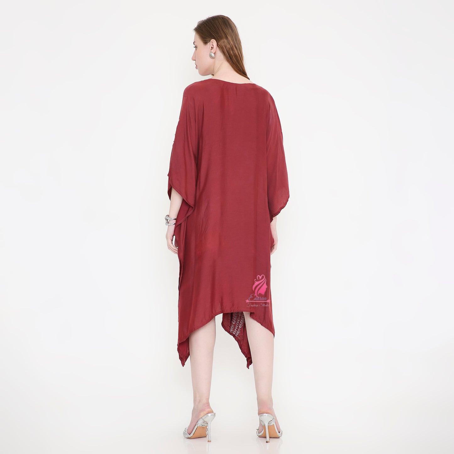 Maroon Katdana embroidery kaftan - EIARAA STUDIO
