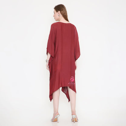 Maroon Katdana embroidery kaftan - EIARAA STUDIO