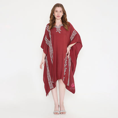 Maroon Katdana embroidery kaftan - EIARAA STUDIO