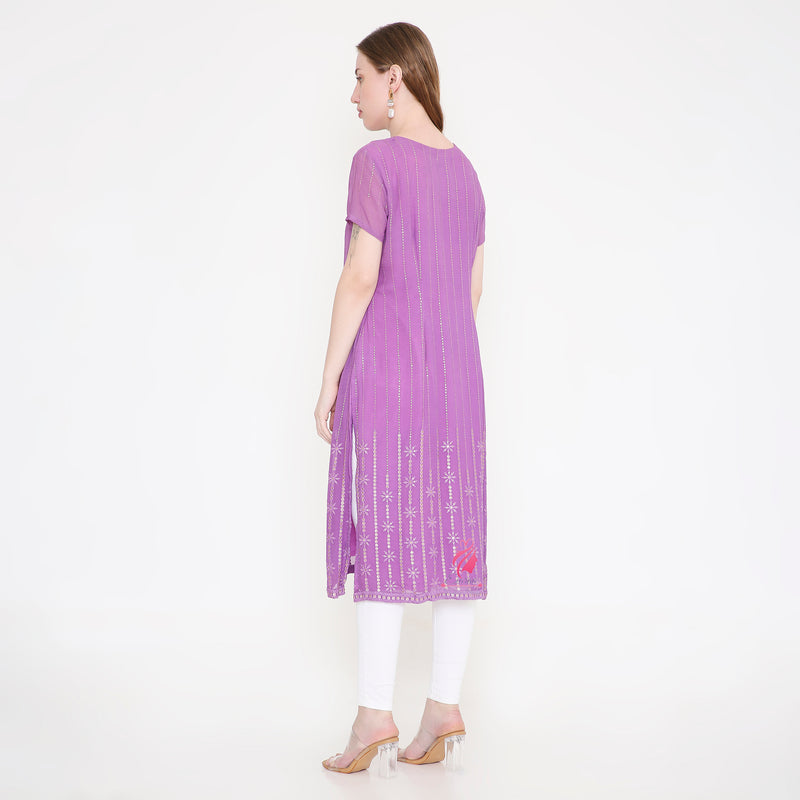 Purple Embroidered Kurti