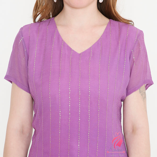 Purple Embroidered Kurti