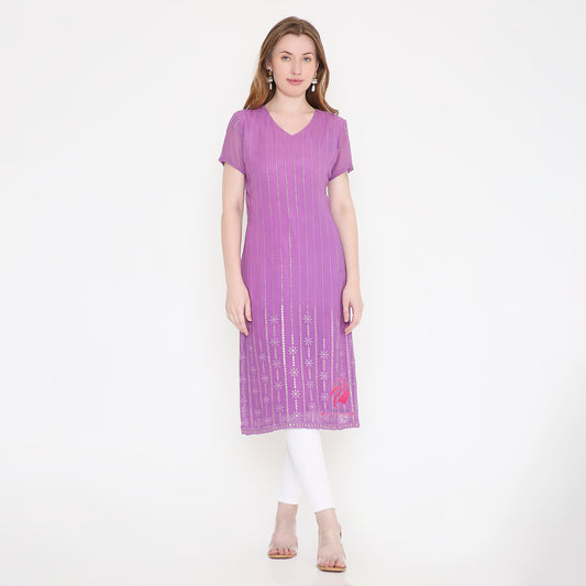 Purple Embroidered Kurti - EIARAA STUDIO