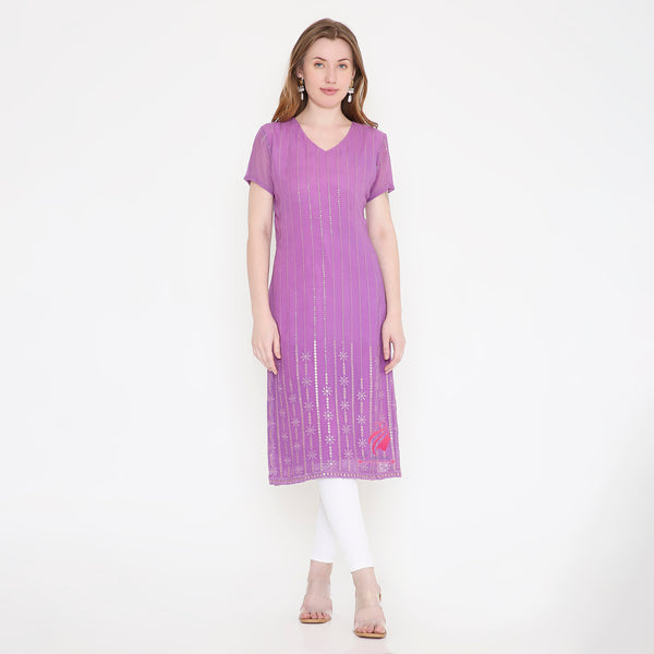 Purple Embroidered Kurti