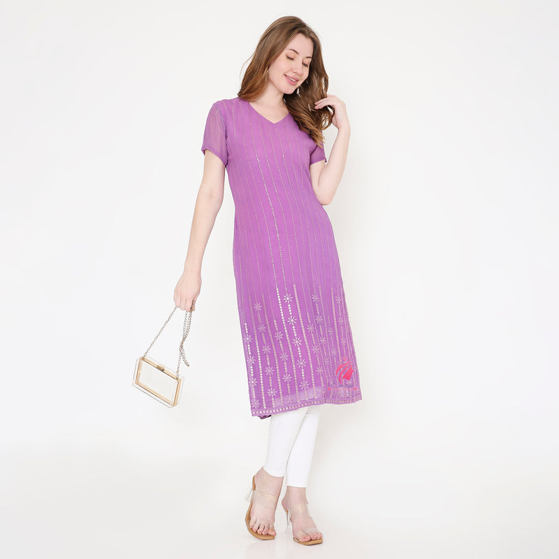 Purple Embroidered Kurti