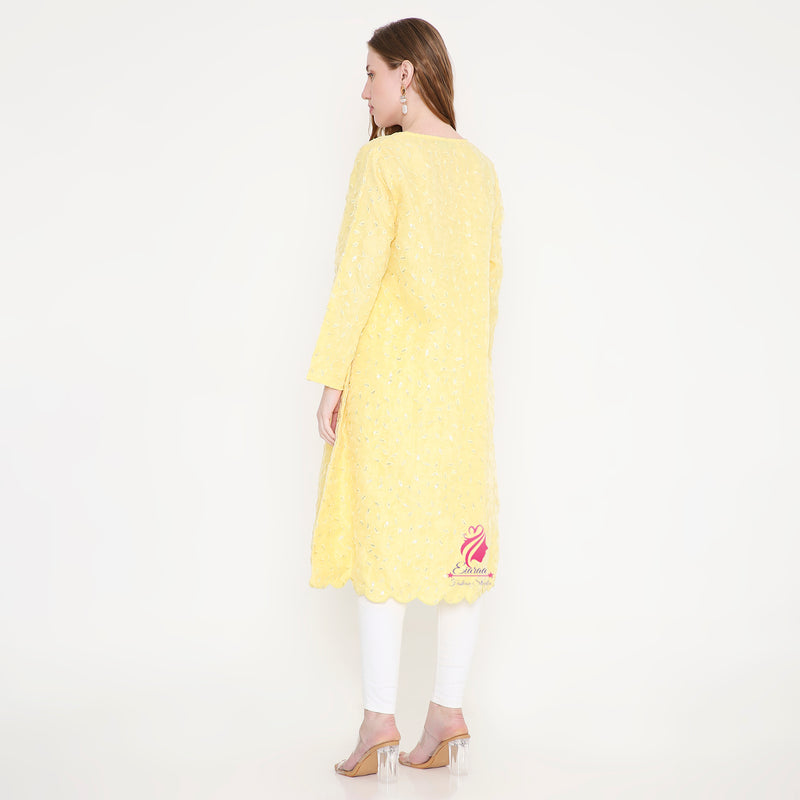 Yellow Embroidered Kurti