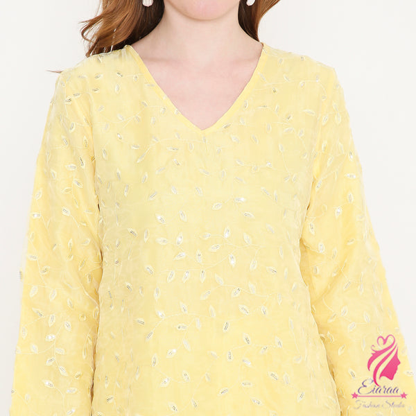 Yellow Embroidered Kurti