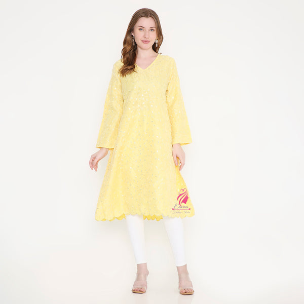 Yellow Embroidered Kurti