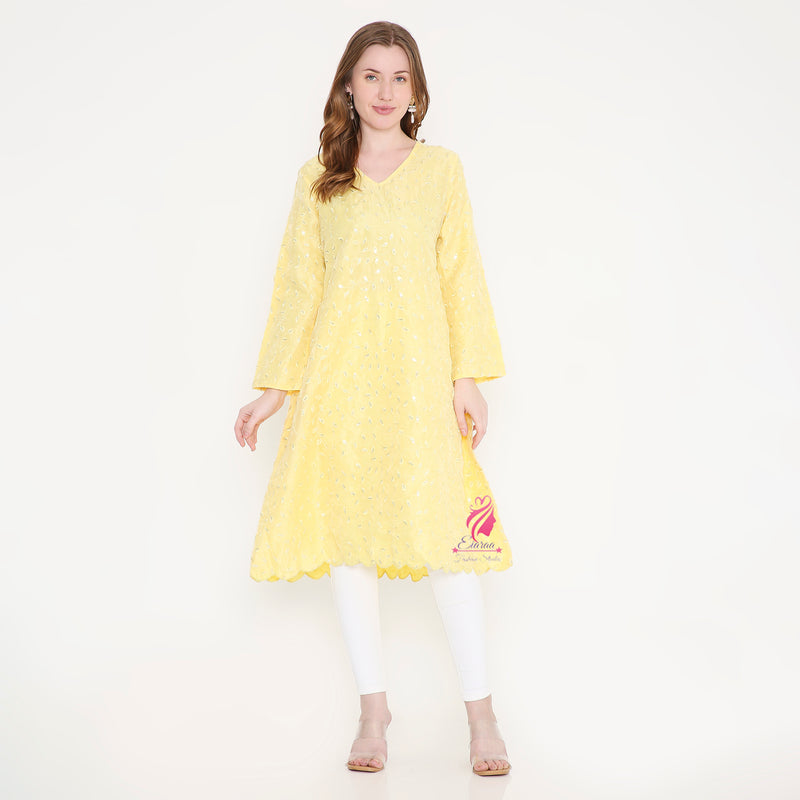 Yellow Embroidered Kurti
