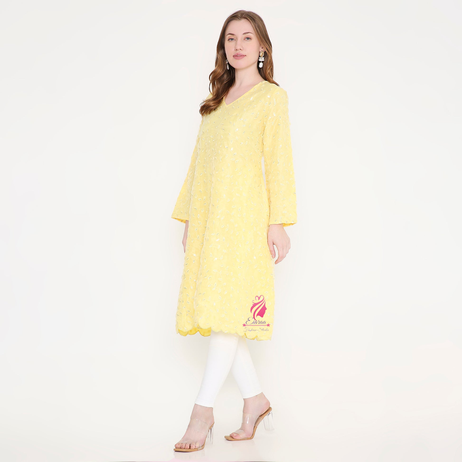 Yellow Embroidered Kurti - EIARAA STUDIO