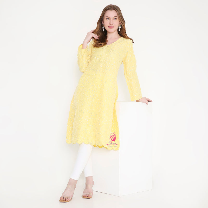 Yellow Embroidered Kurti