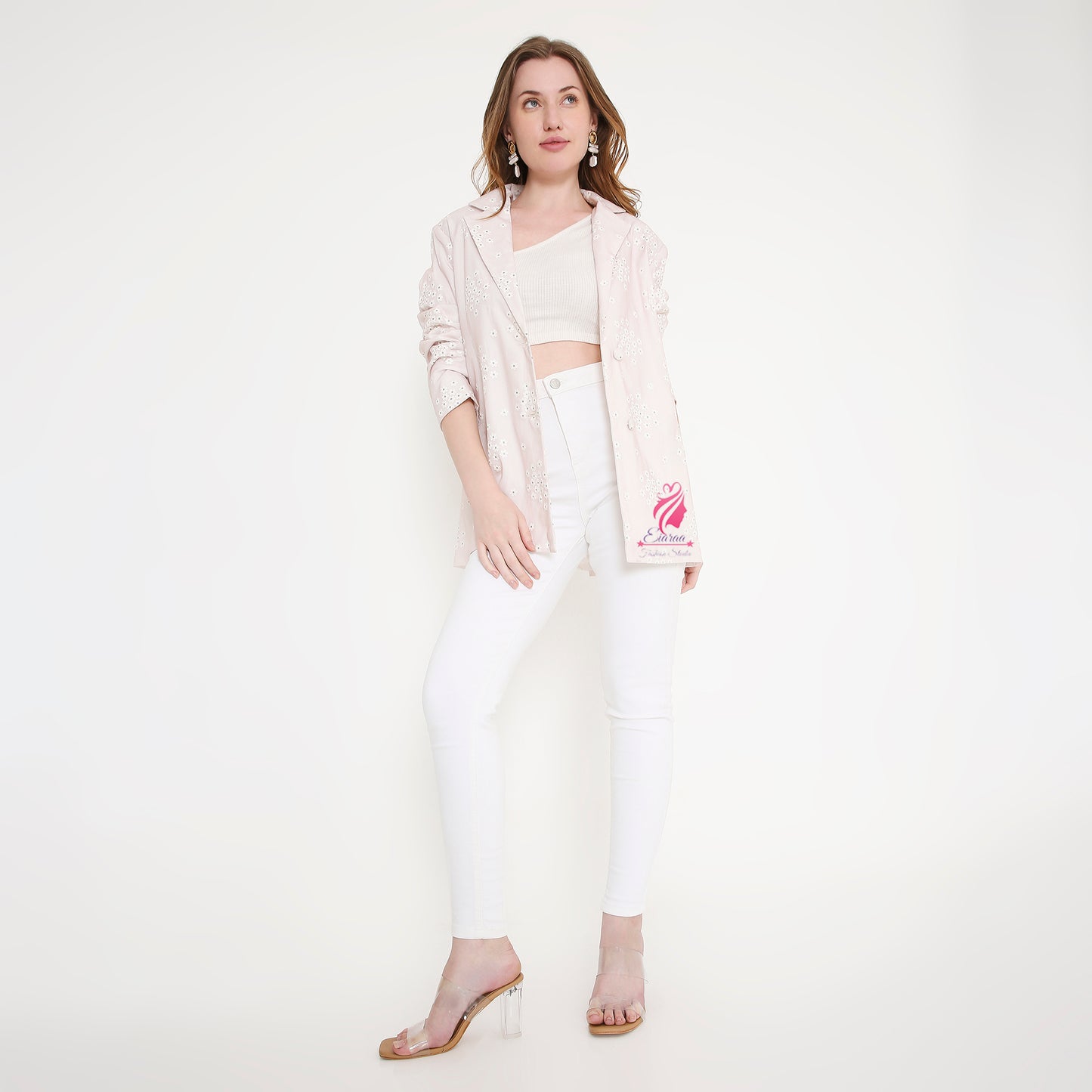 Light Pink and White Blazer - EIARAA STUDIO