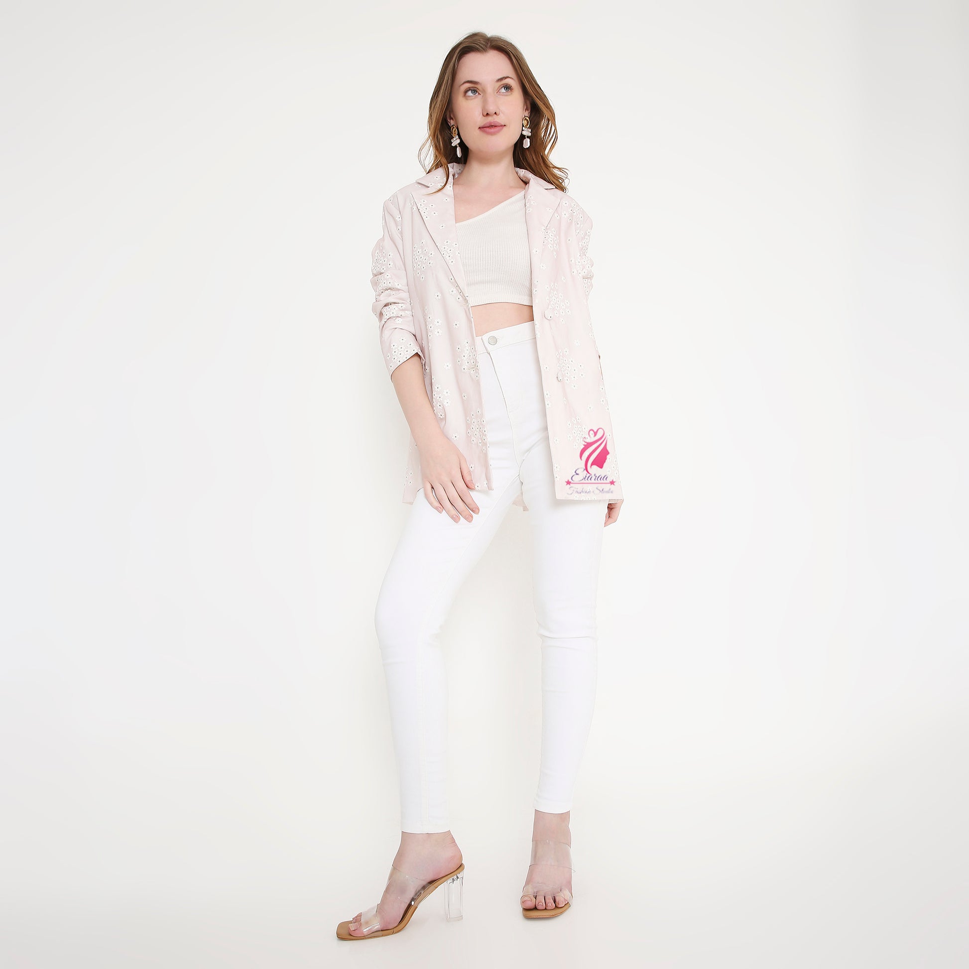 Light Pink and White Blazer - EIARAA STUDIO