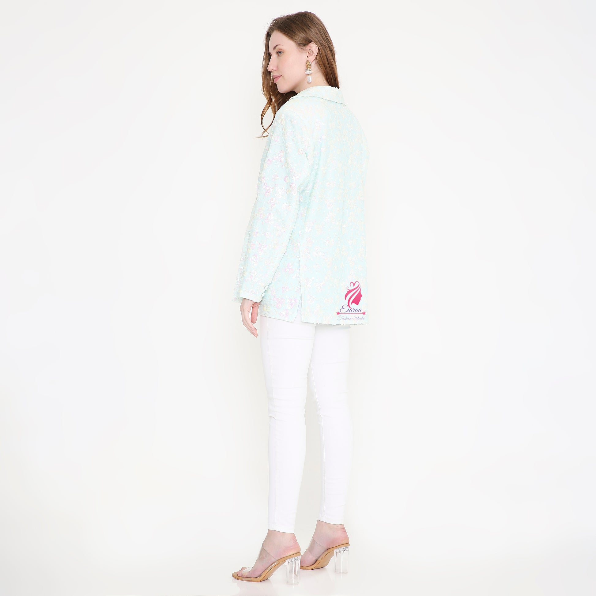 Paste Blue and White sequin Blazer - EIARAA STUDIO