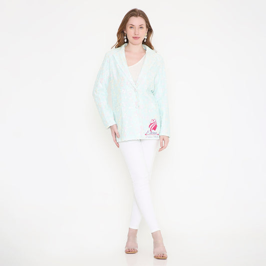 Paste Blue and White sequin Blazer - EIARAA STUDIO