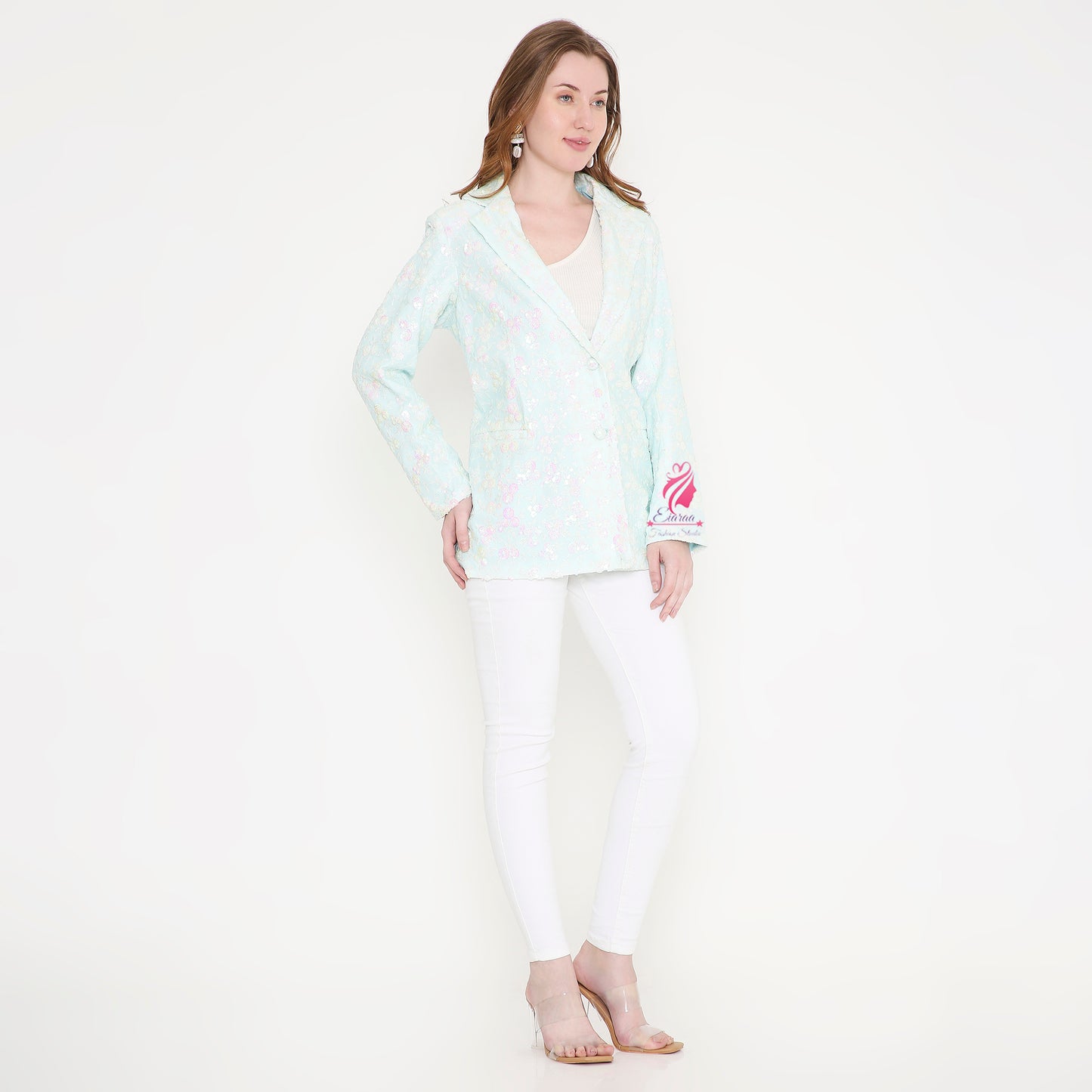 Paste Blue and White sequin Blazer - EIARAA STUDIO