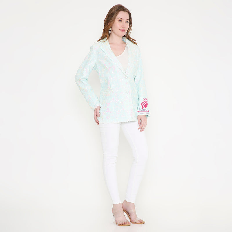 Paste Blue and White sequin Blazer