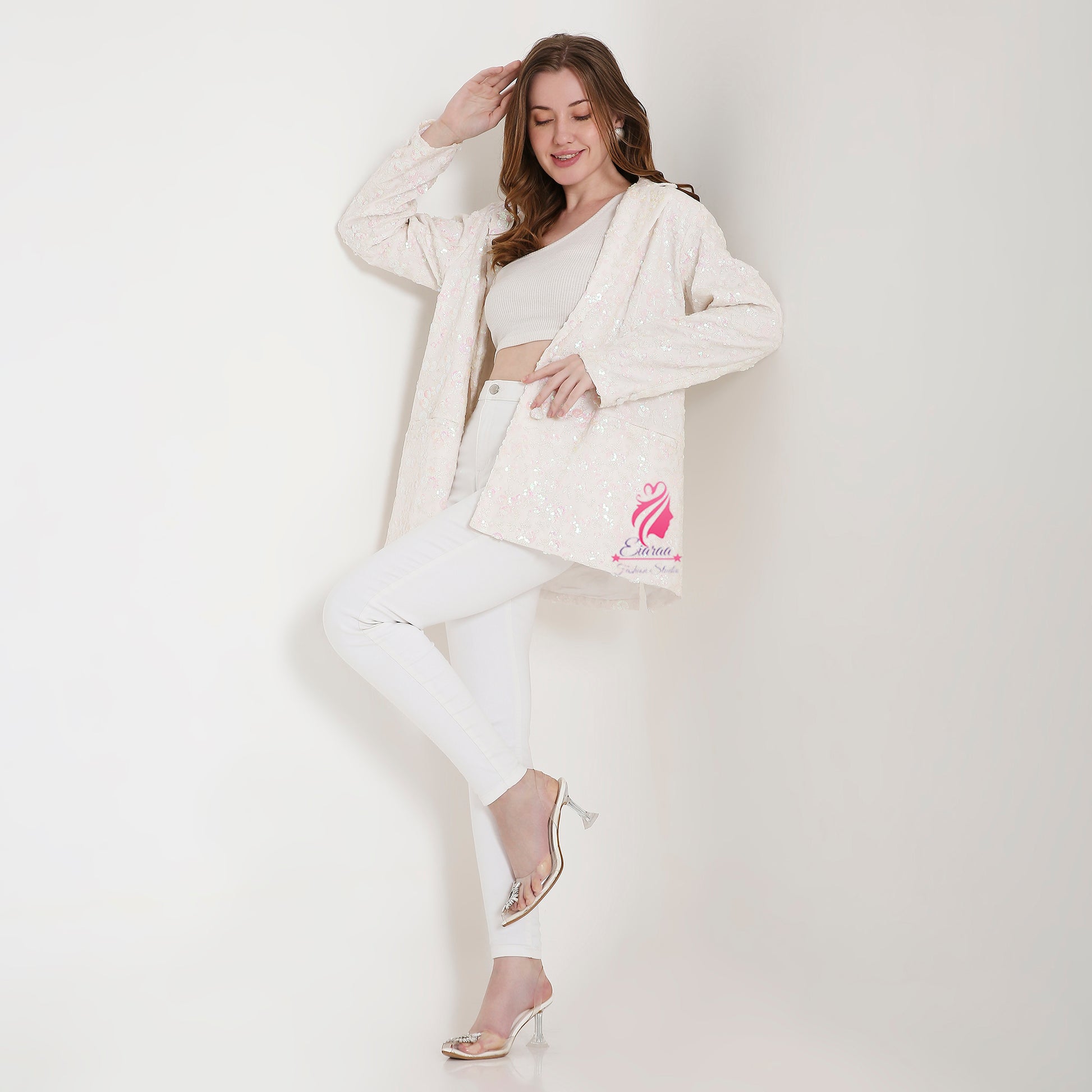 Pastel Pink Sequin Blazer - EIARAA STUDIO