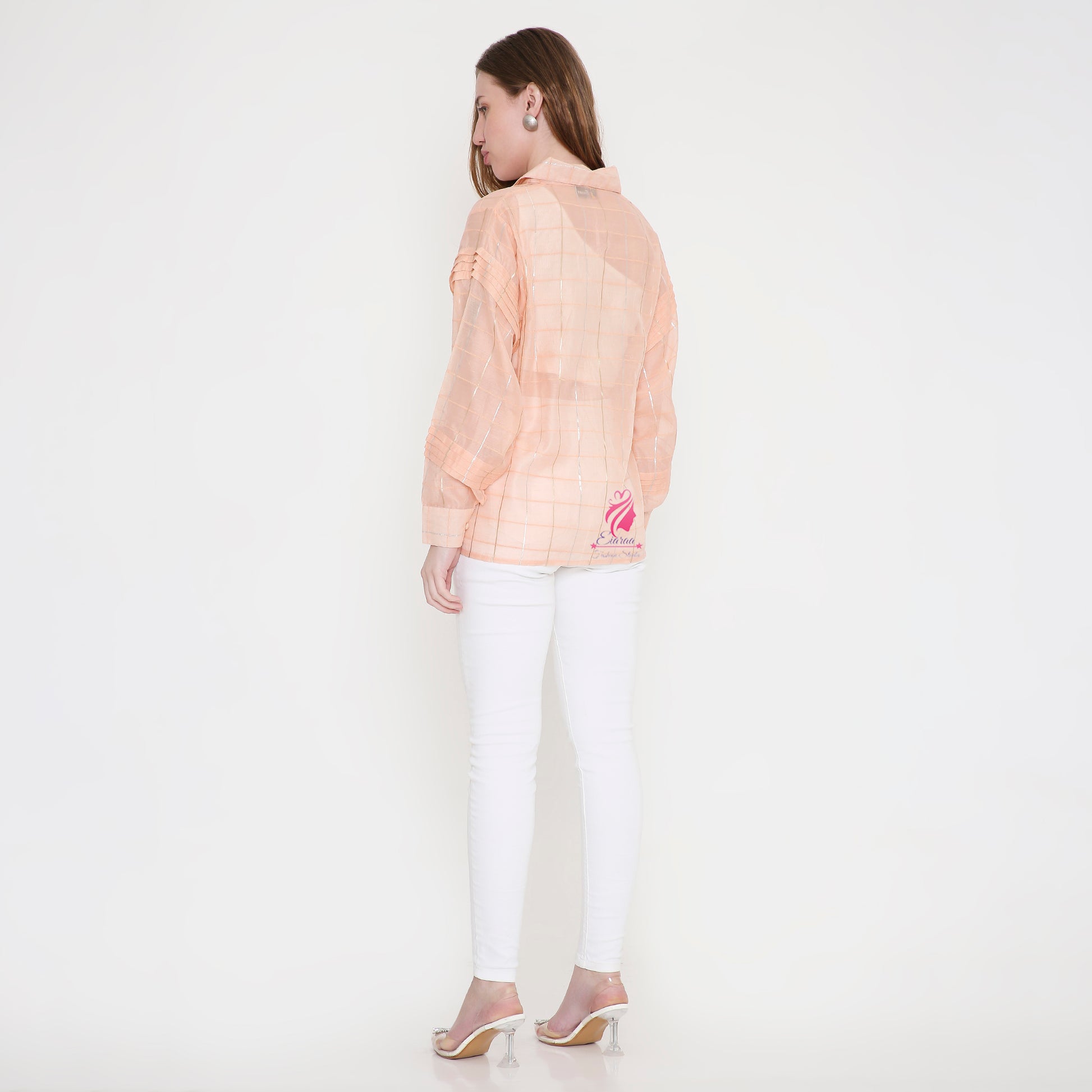 Peach Chanderi Shirt - EIARAA STUDIO