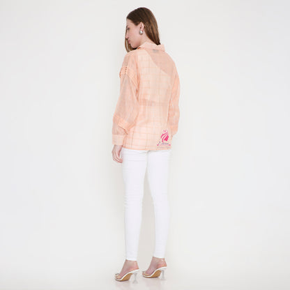 Peach Chanderi Shirt - EIARAA STUDIO