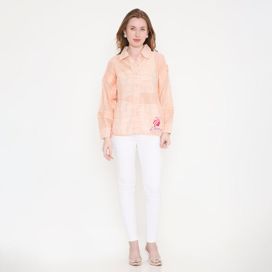 Peach Chanderi Shirt - EIARAA STUDIO