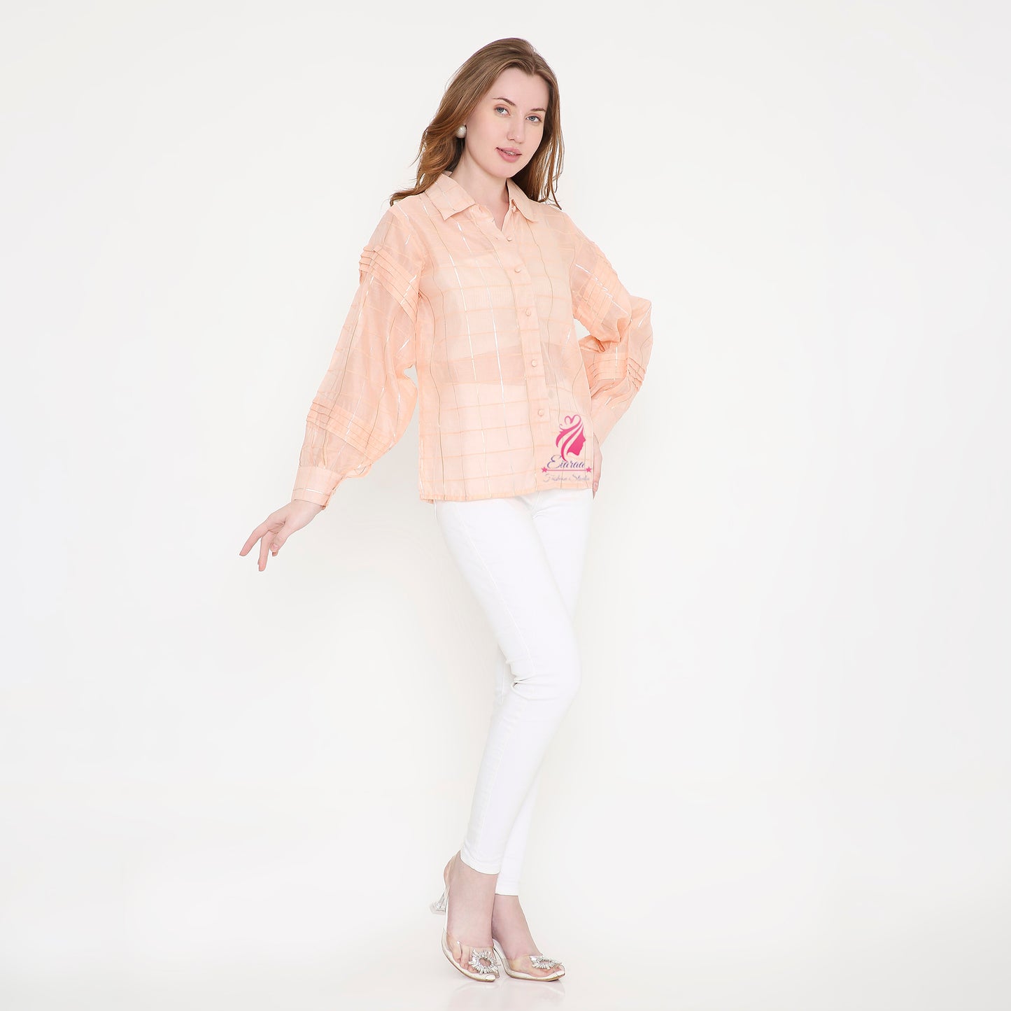 Peach Chanderi Shirt - EIARAA STUDIO
