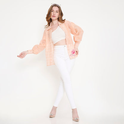 Peach Chanderi Shirt - EIARAA STUDIO