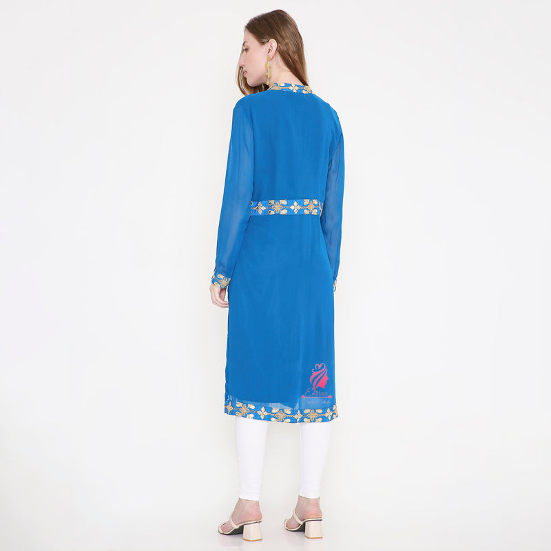 Blue Slit Kurti Set