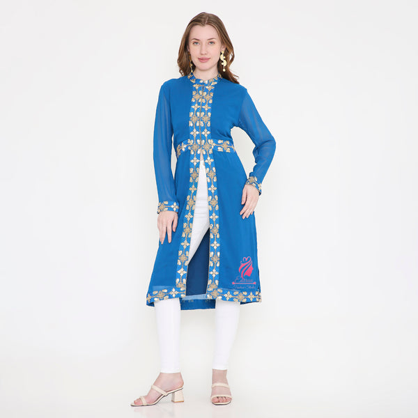 Blue Slit Kurti Set