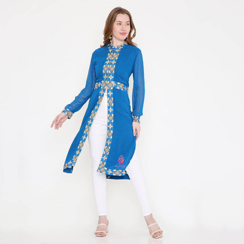 Blue Slit Kurti Set