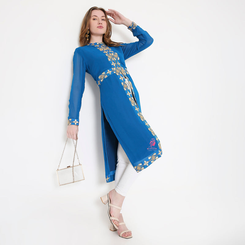 Blue Slit Kurti Set