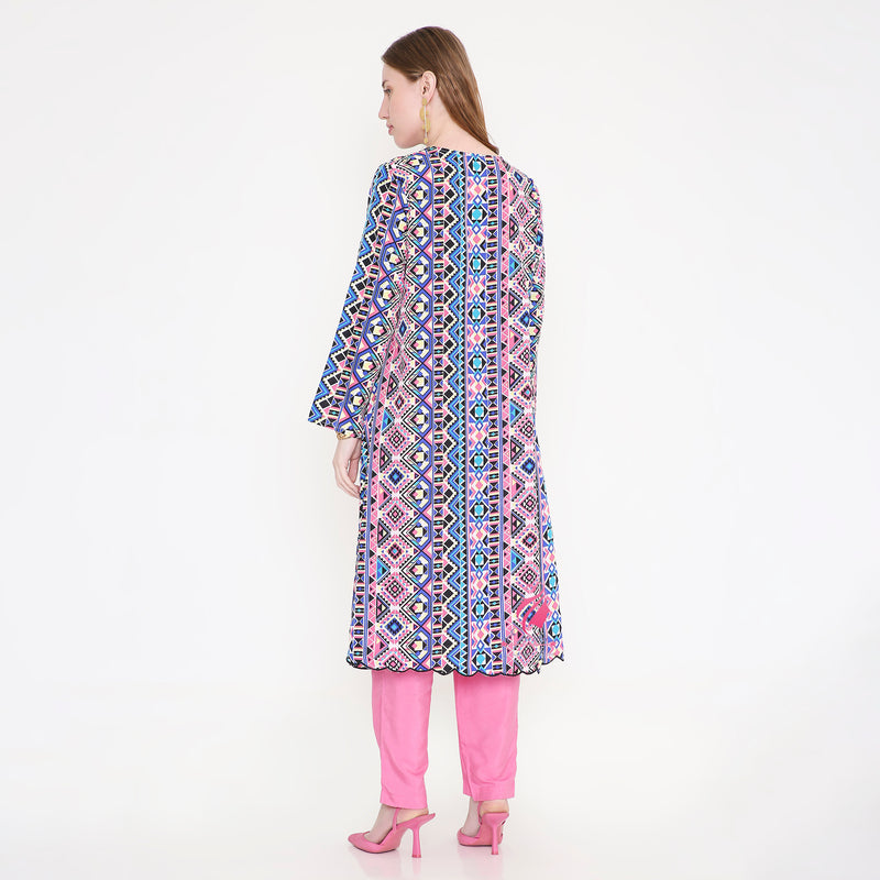 Pink and Blue Kurti & Pink Pant
