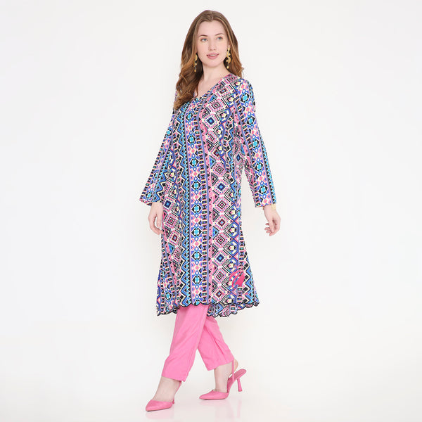 Pink and Blue Kurti & Pink Pant
