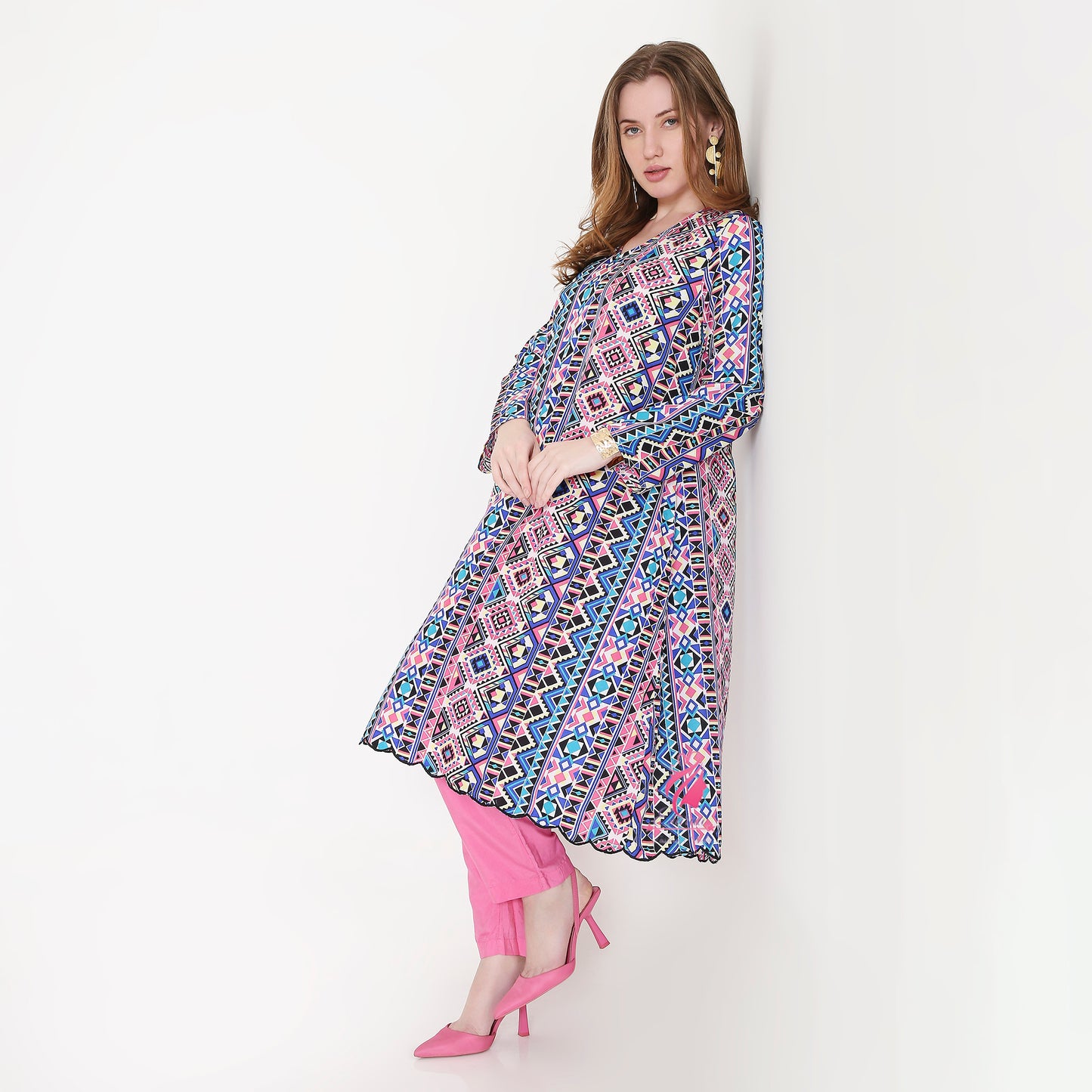 Pink and Blue Kurti & Pink Pant - EIARAA STUDIO