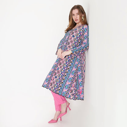 Pink and Blue Kurti & Pink Pant - EIARAA STUDIO