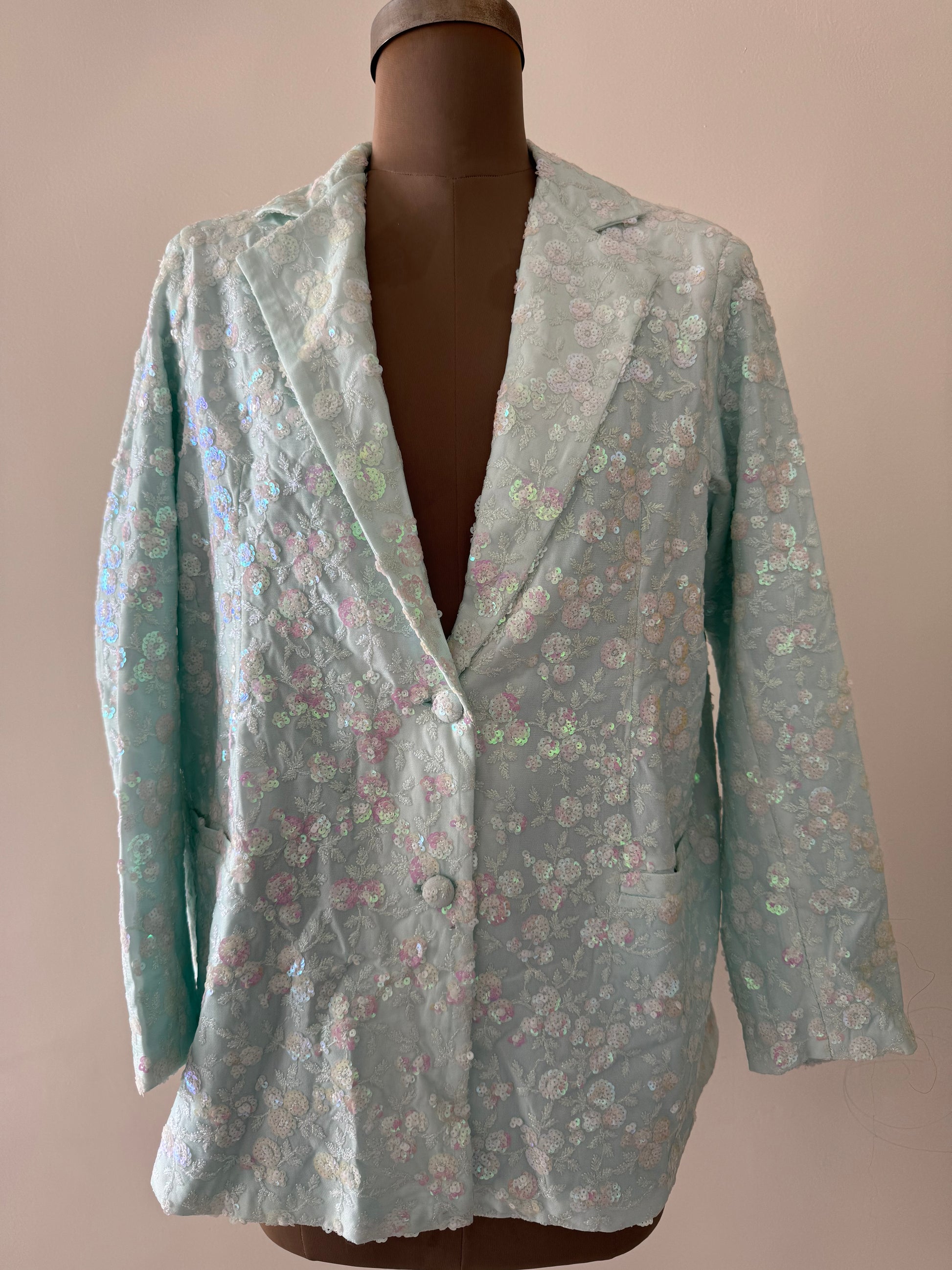 Paste Blue and White sequin Blazer - EIARAA STUDIO