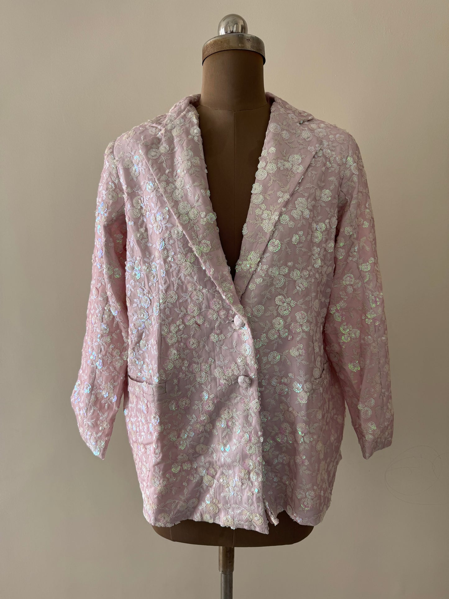 Pink and White Sequence Blazer - EIARAA STUDIO