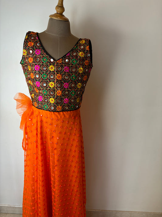 Orange and Black Lehenga - EIARAA STUDIO
