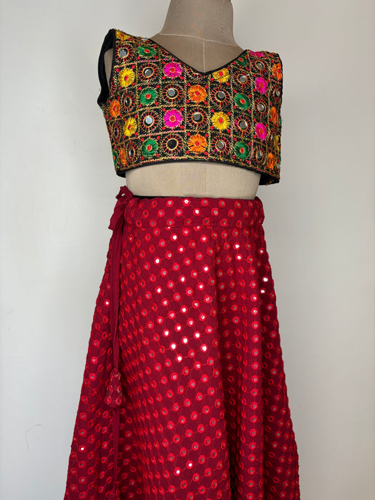 Red and Black Lehenga - EIARAA STUDIO