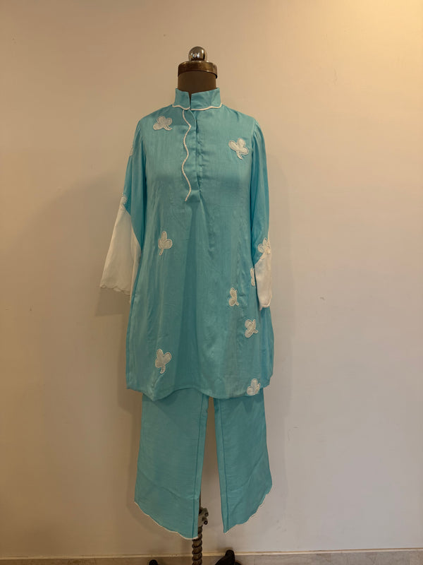 Blue Embroidered Kurti Set